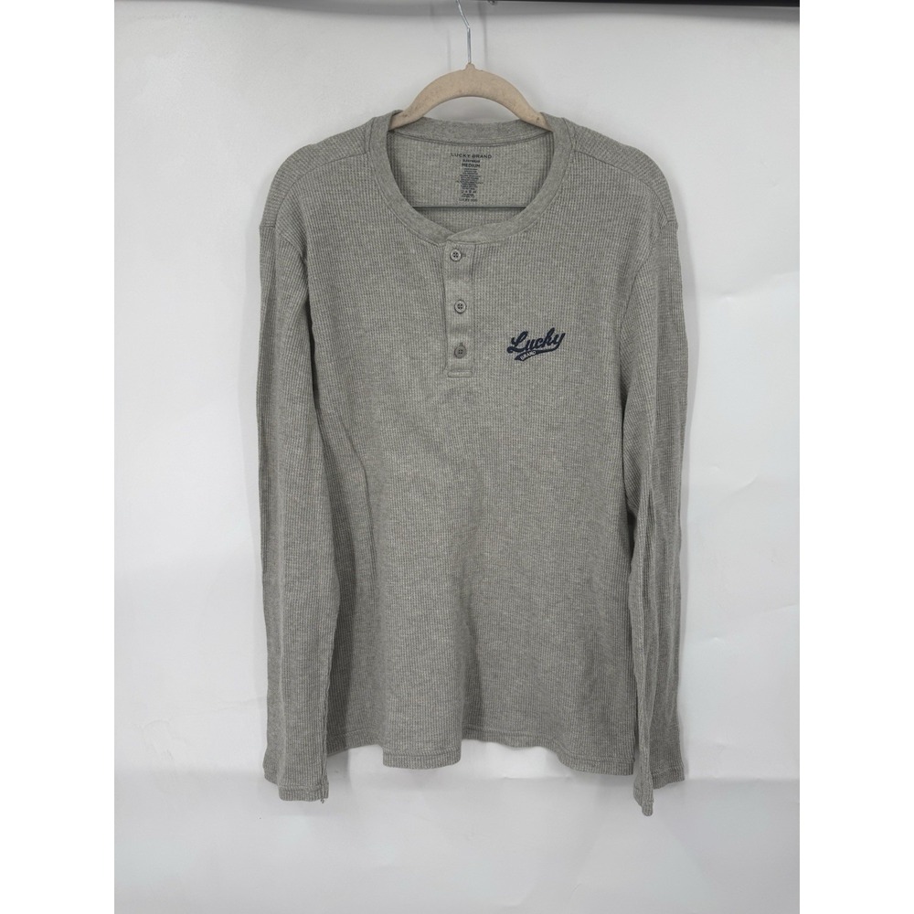 Lucky Brand Long Sleeve Men Henley Shirt Medium Grey Casual Lightweight‎ Basic